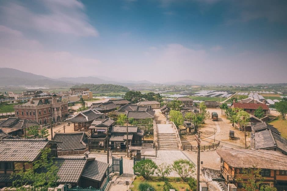 Overview of the streets and set buildings at Sunshine Studio
